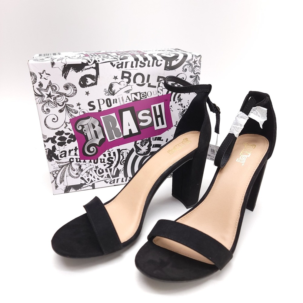 Brash Houston Womens Black Block Heel Ankle Strap Sandals Size 13 NEW